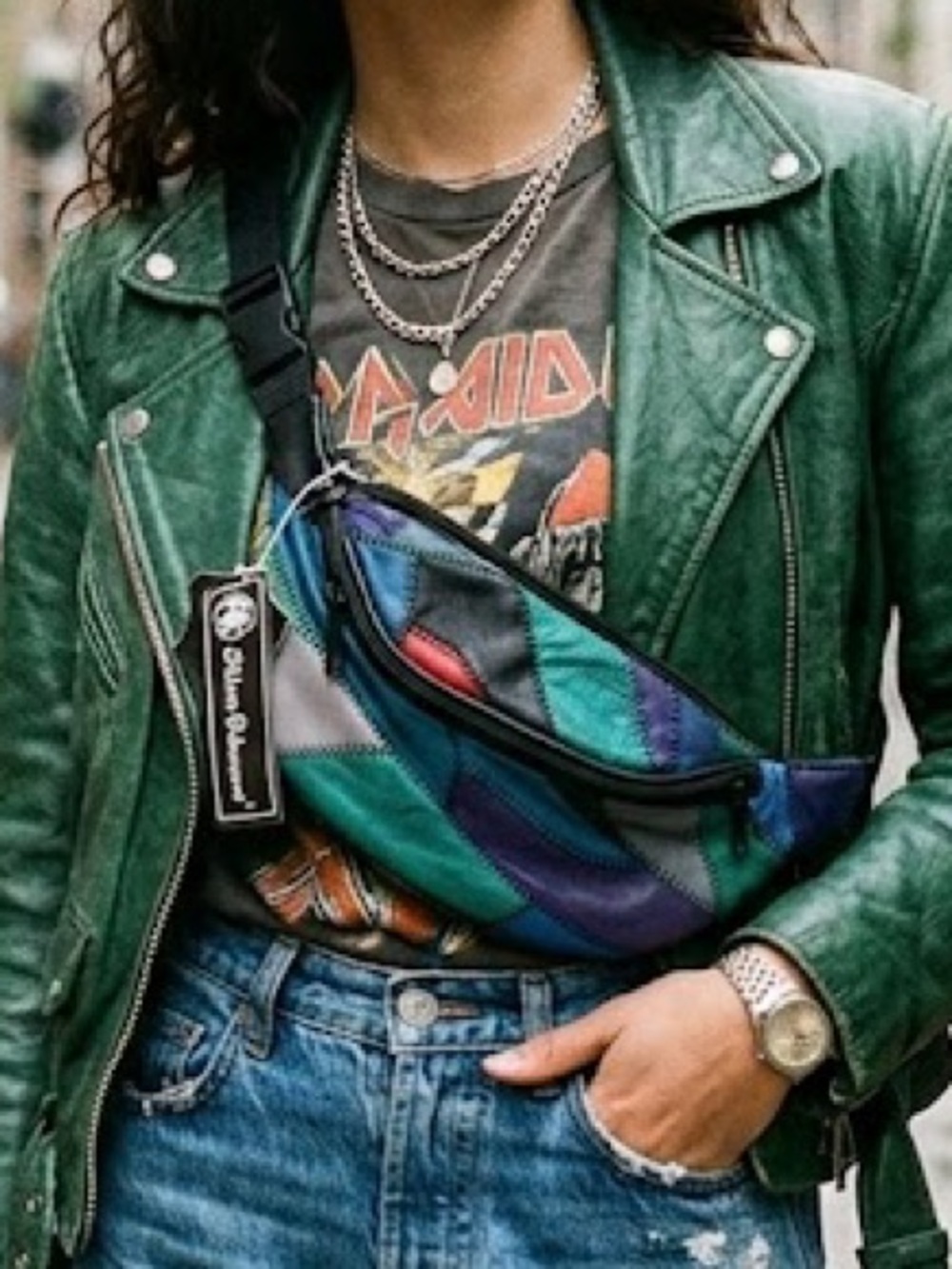 Vintage Allan Edward Patchwork Leather like Fanny Pack – Retro 80s/90s NWT